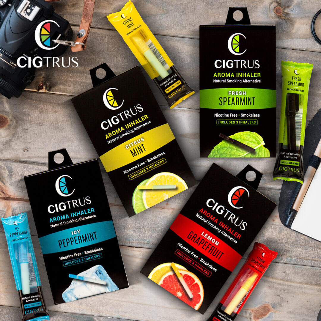 Cigtrus Natural Smoking Alternative – Nicotine-Free, Tobacco-Free Smokeless Aroma Inhaler | Quit Smoking, Craving Relief | 4 Flavor 3 Pack options Citrus, Mint, Peppermint, & Spearmint