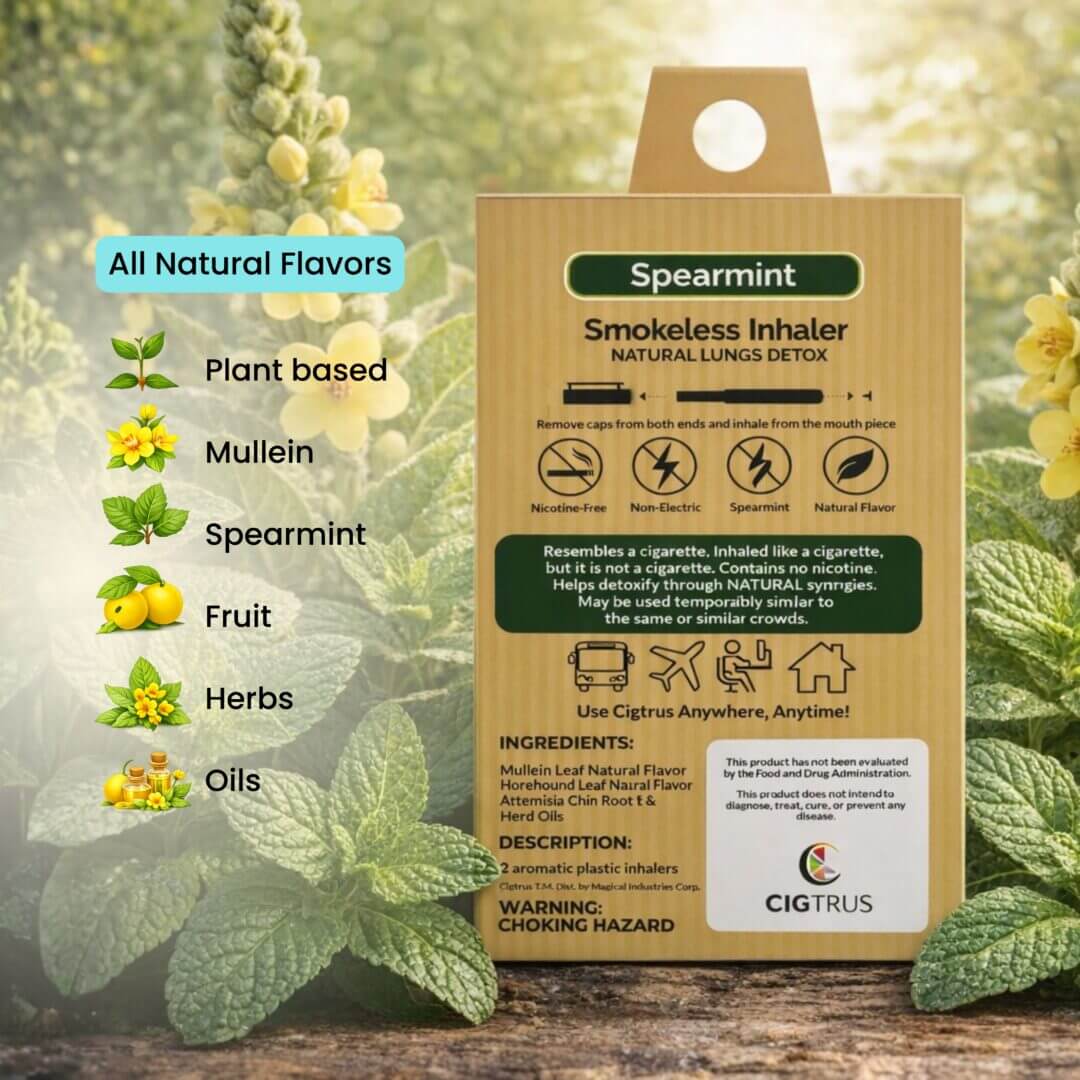 Cigtrus mullein leaf inhaler ingredients herbal oils smokeless nicotine-free inhaler packaging
