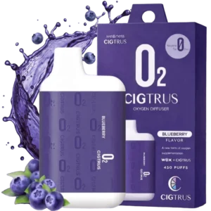 Cigtrus O₂ Oxygen Aroma Diffuser in Blueberry flavor with portable oxygen aroma devices and blueberry-inspired packaging